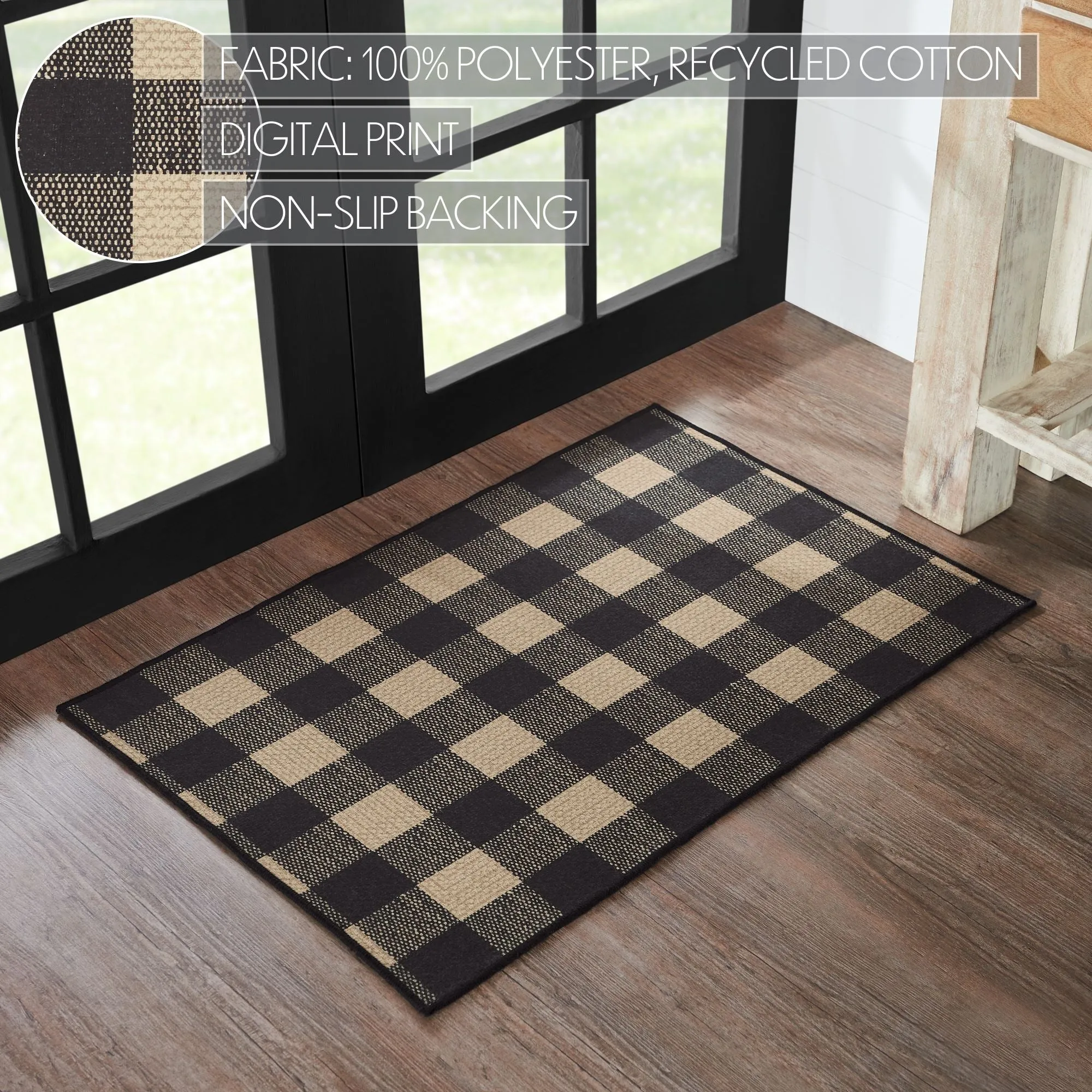 Black Check Polyester Rug Rect 24x36