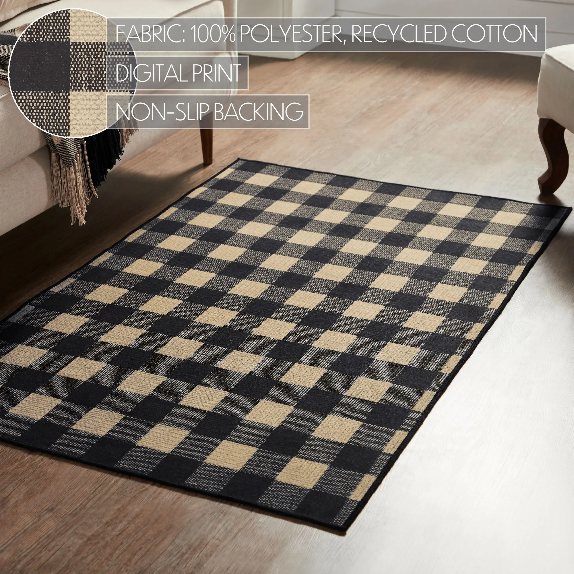 Black Check Polyester Rug Rect 36x60