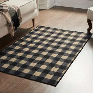 Black Check Polyester Rug Rect 36x60