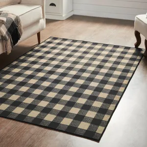 Black Check Polyester Rug Rect 48x72