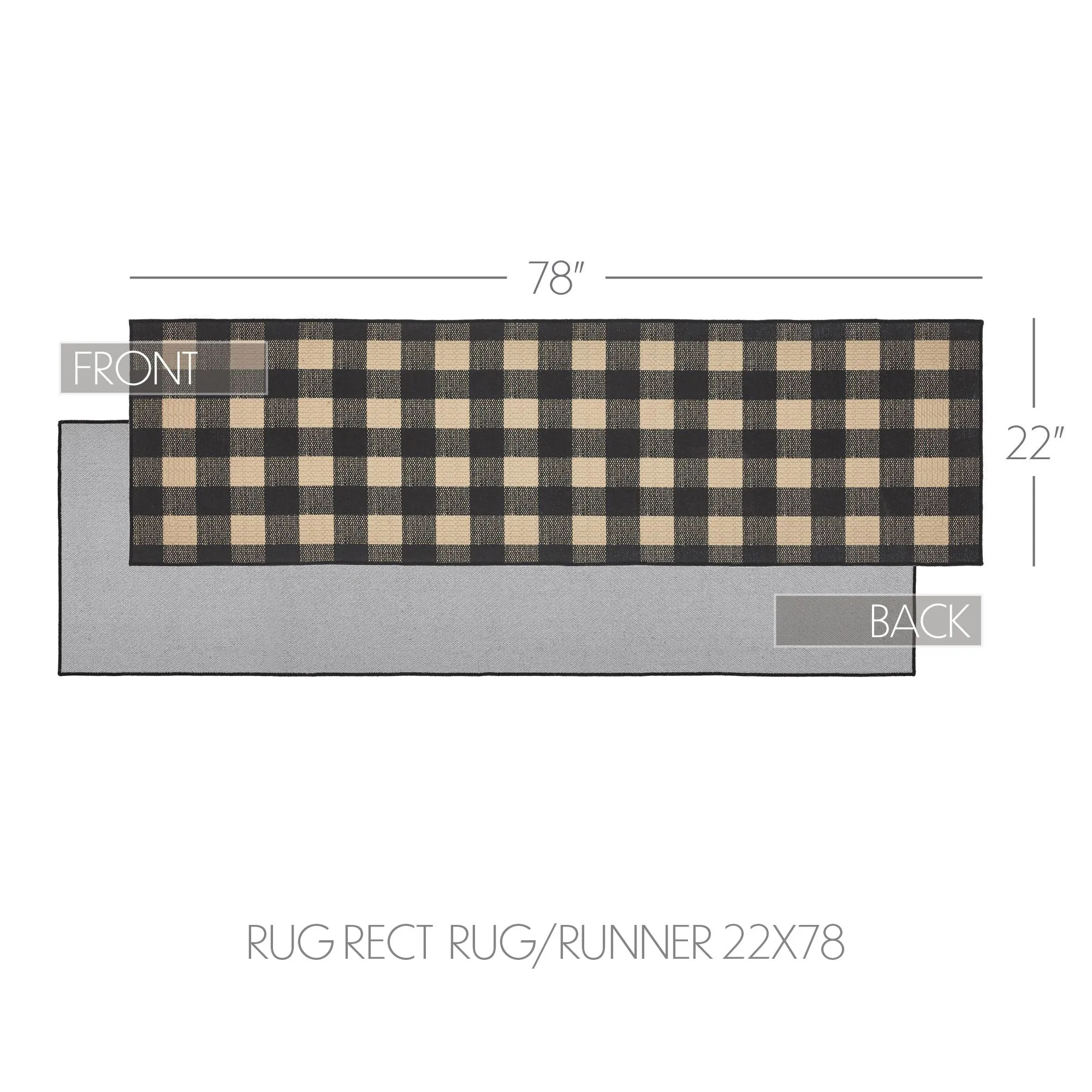 Black Check Polyester Rug/Runner Rect 22x78