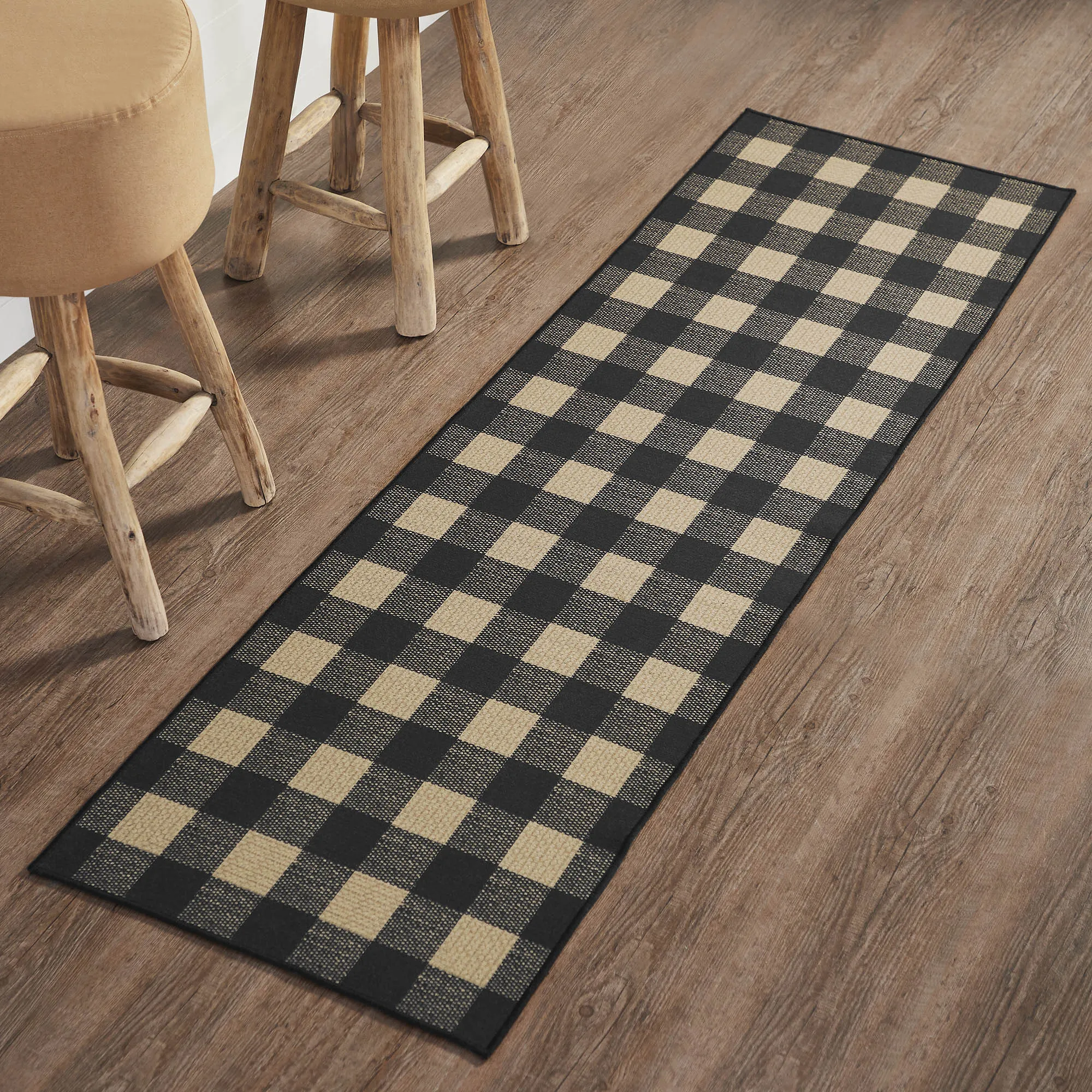 Black Check Polyester Rug/Runner Rect 22x78