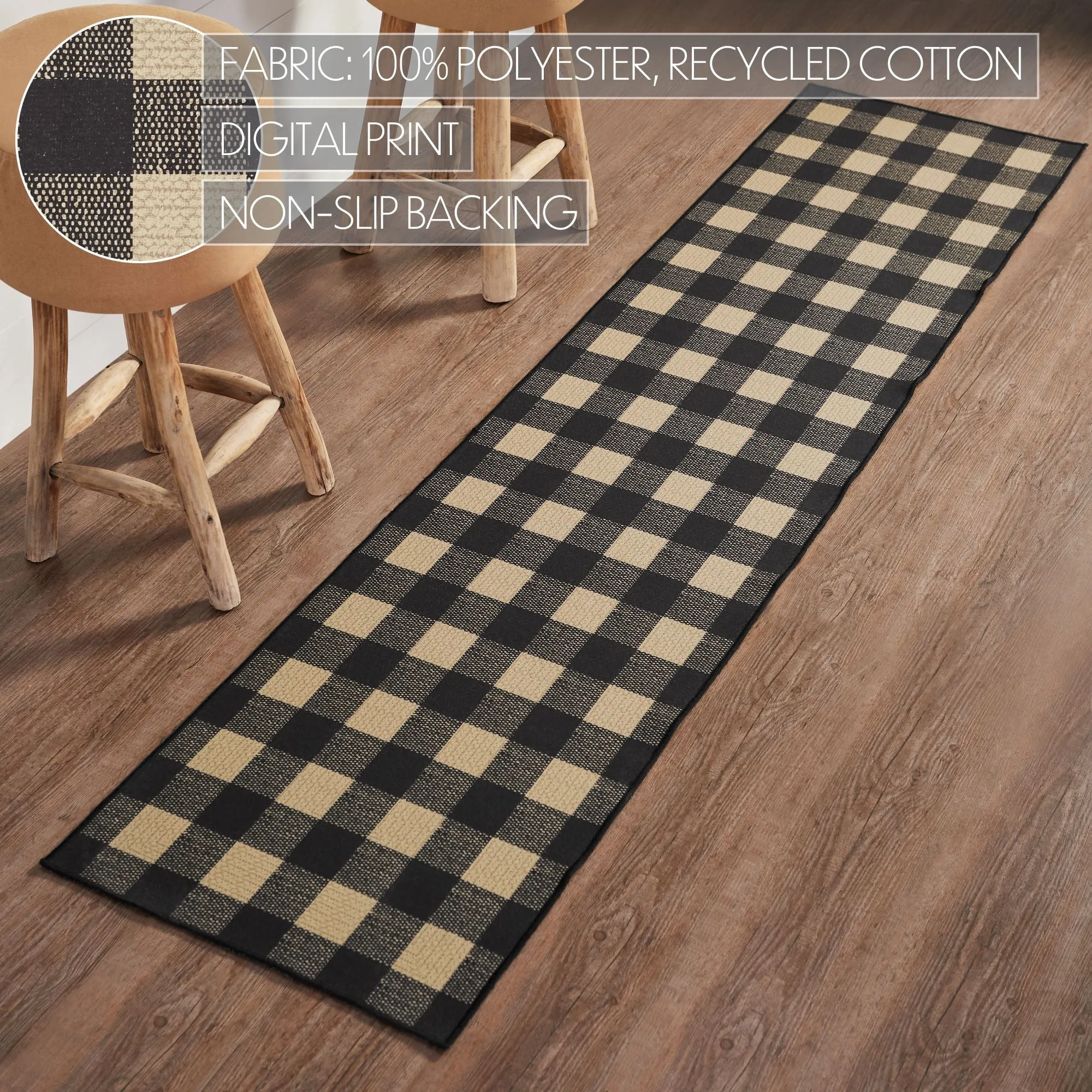 Black Check Polyester Rug/Runner Rect 22x96