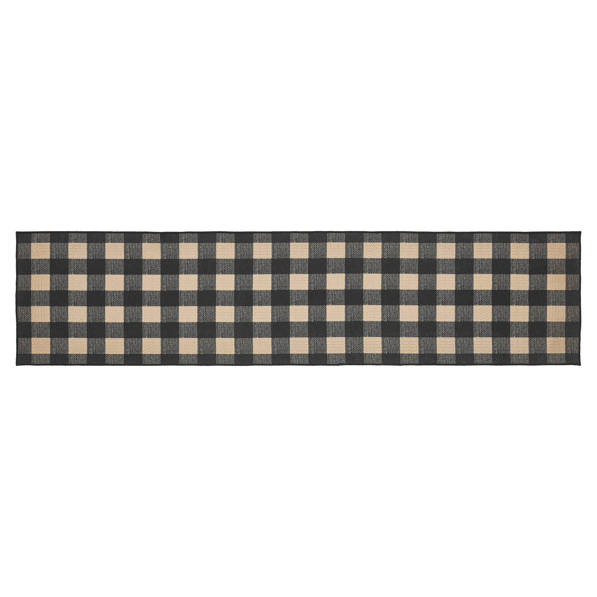 Black Check Polyester Rug/Runner Rect 22x96