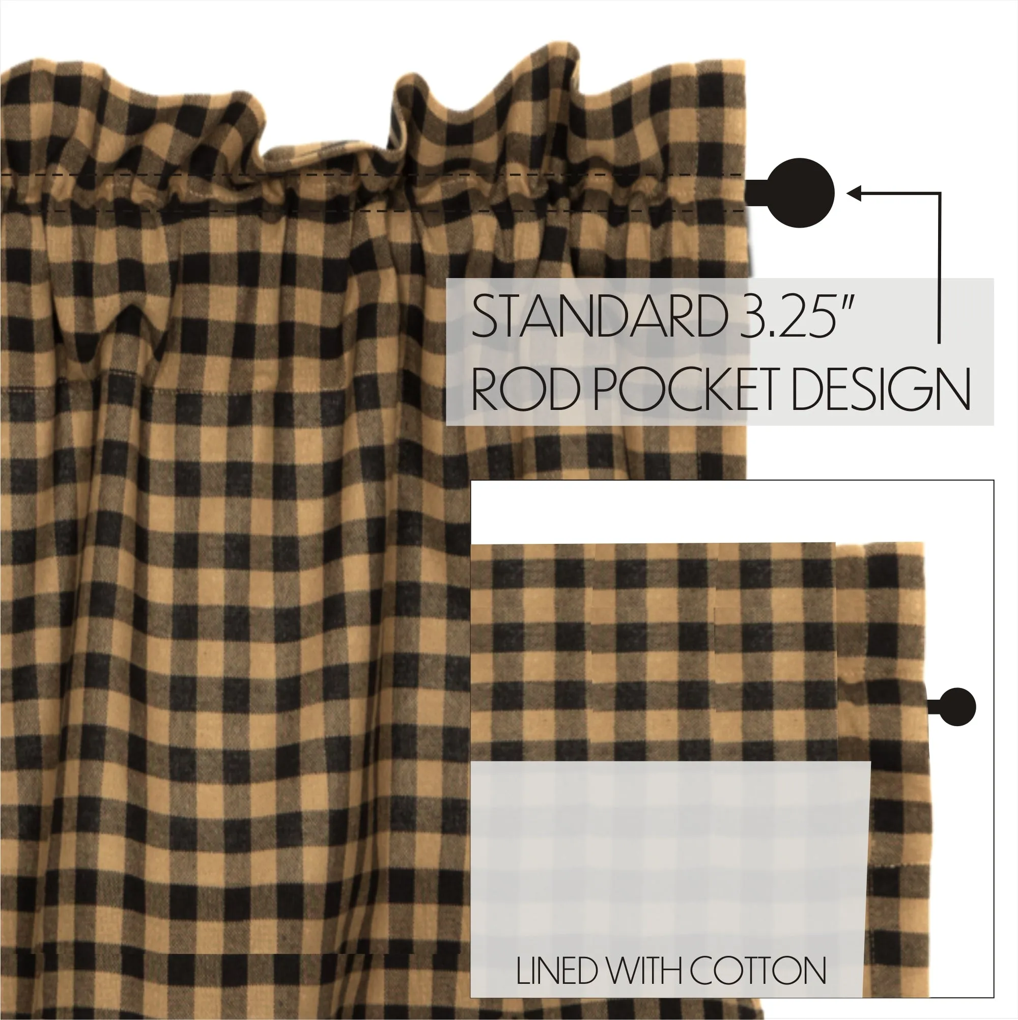 Black Check Scalloped Panel Set of 2 84x40 - Due Back Nov 1st 2024, Call to preorder 816-569-3911