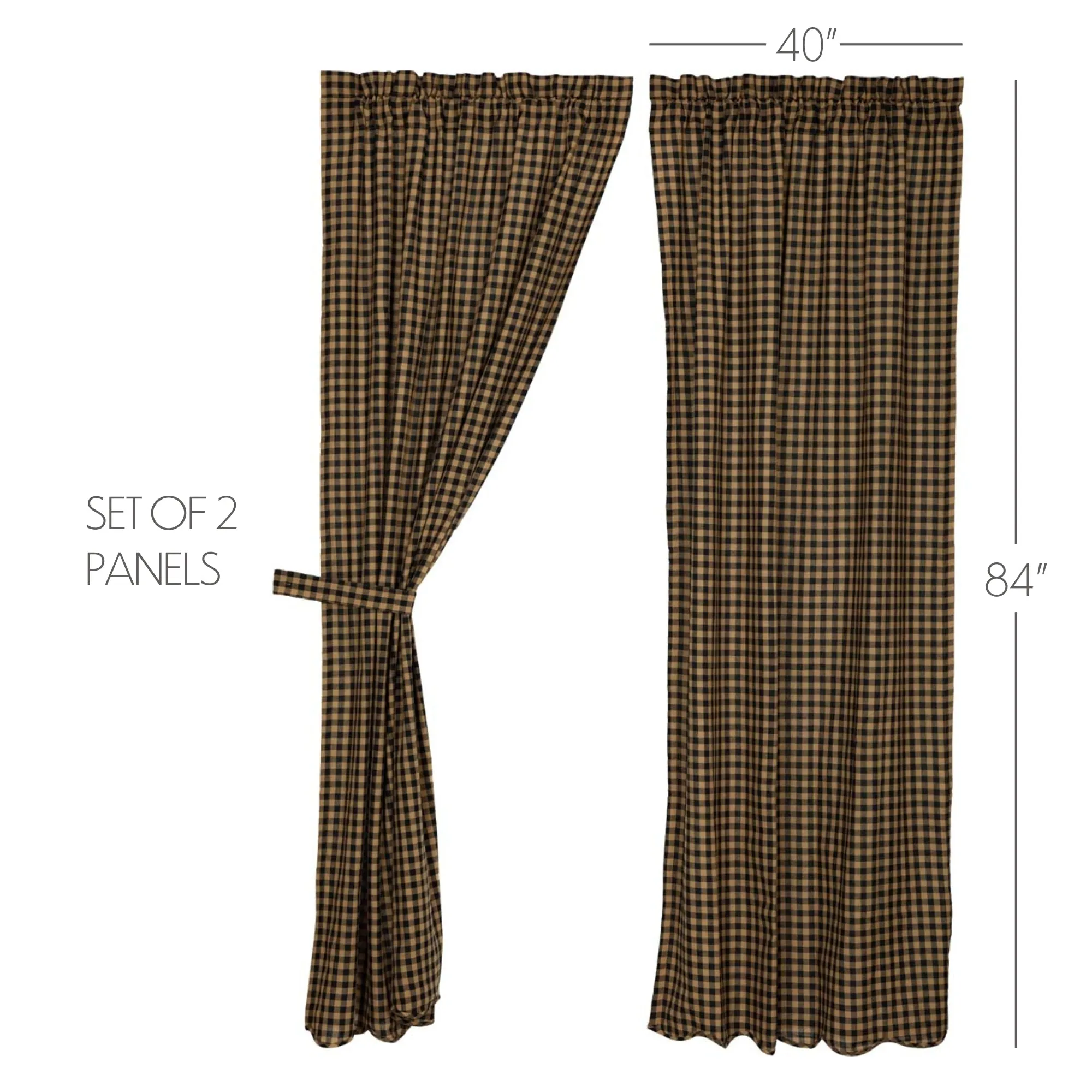 Black Check Scalloped Panel Set of 2 84x40 - Due Back Nov 1st 2024, Call to preorder 816-569-3911