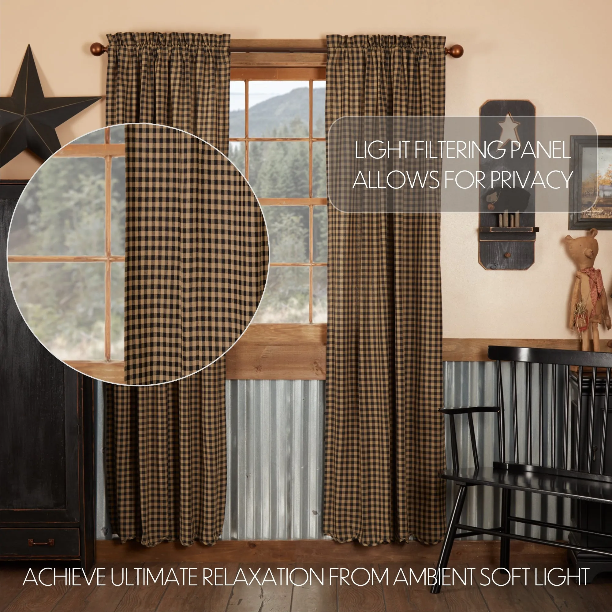 Black Check Scalloped Panel Set of 2 84x40 - Due Back Nov 1st 2024, Call to preorder 816-569-3911