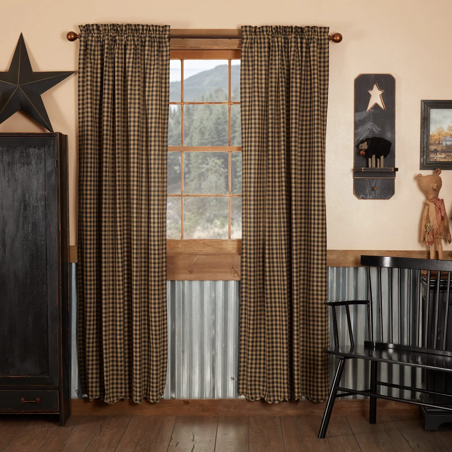 Black Check Scalloped Panel Set of 2 84x40 - Due Back Nov 1st 2024, Call to preorder 816-569-3911