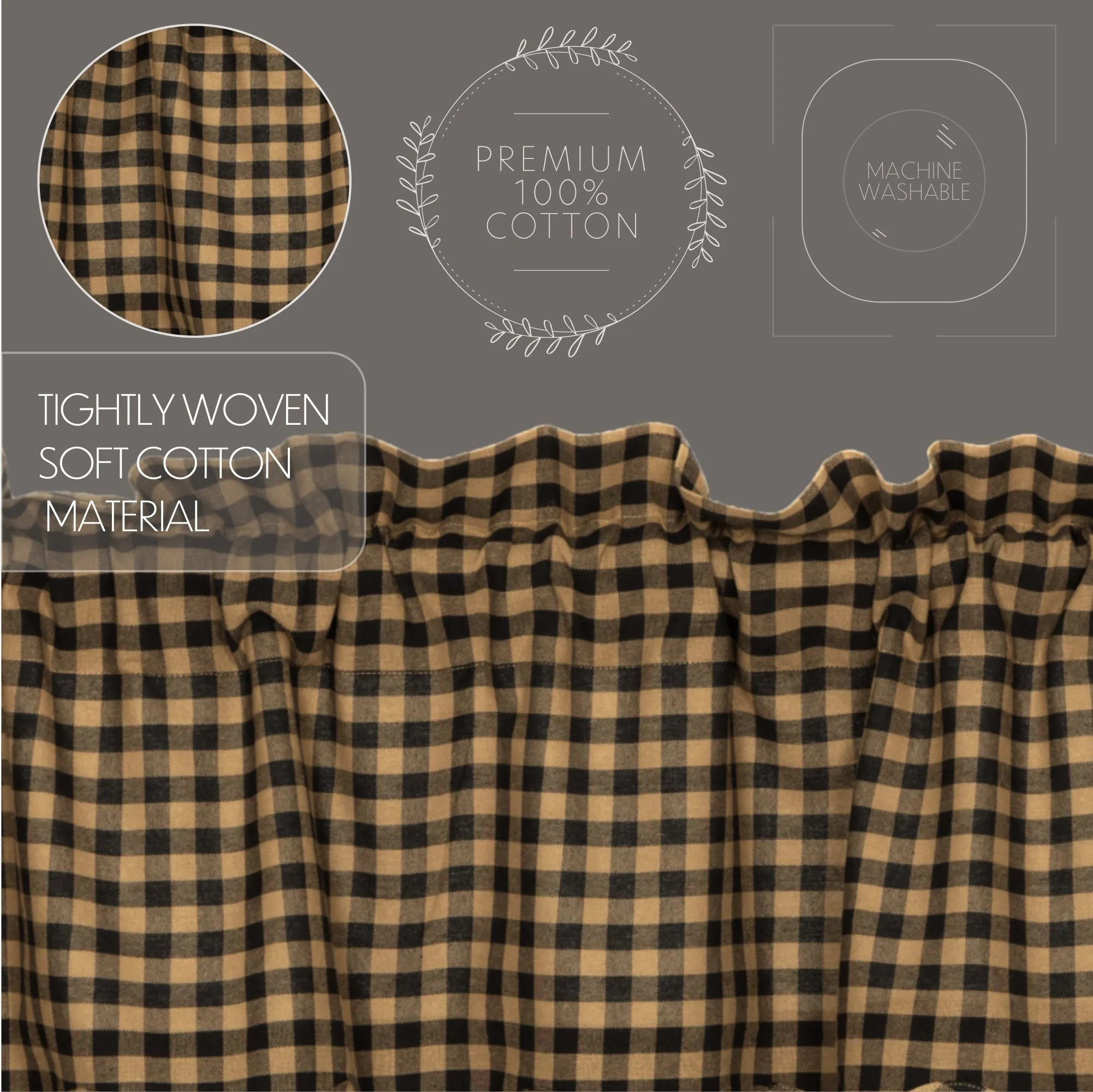 Black Check Scalloped Valance 16x60