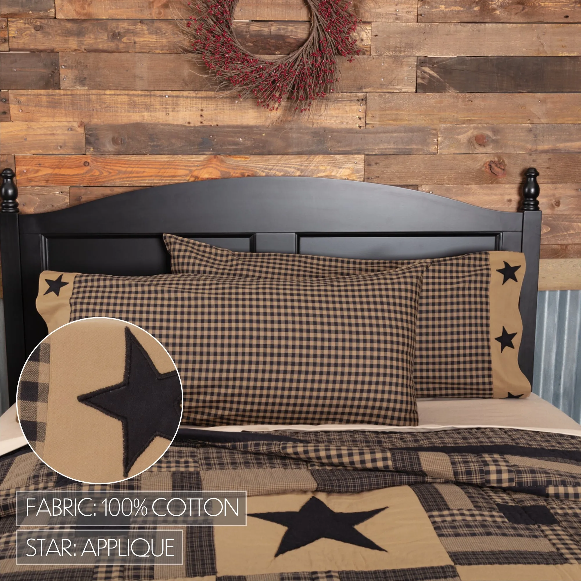 Black Check Star Pillow Case Set of 2