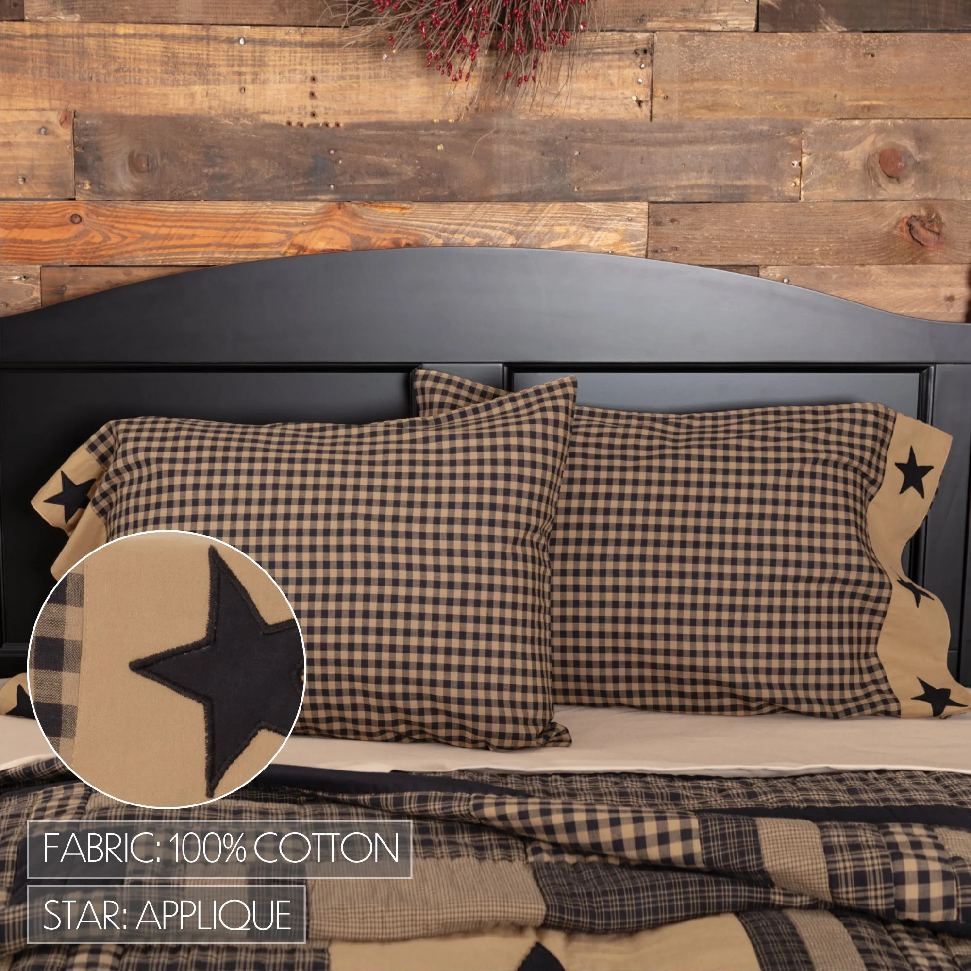 Black Check Star Pillow Case Set of 2