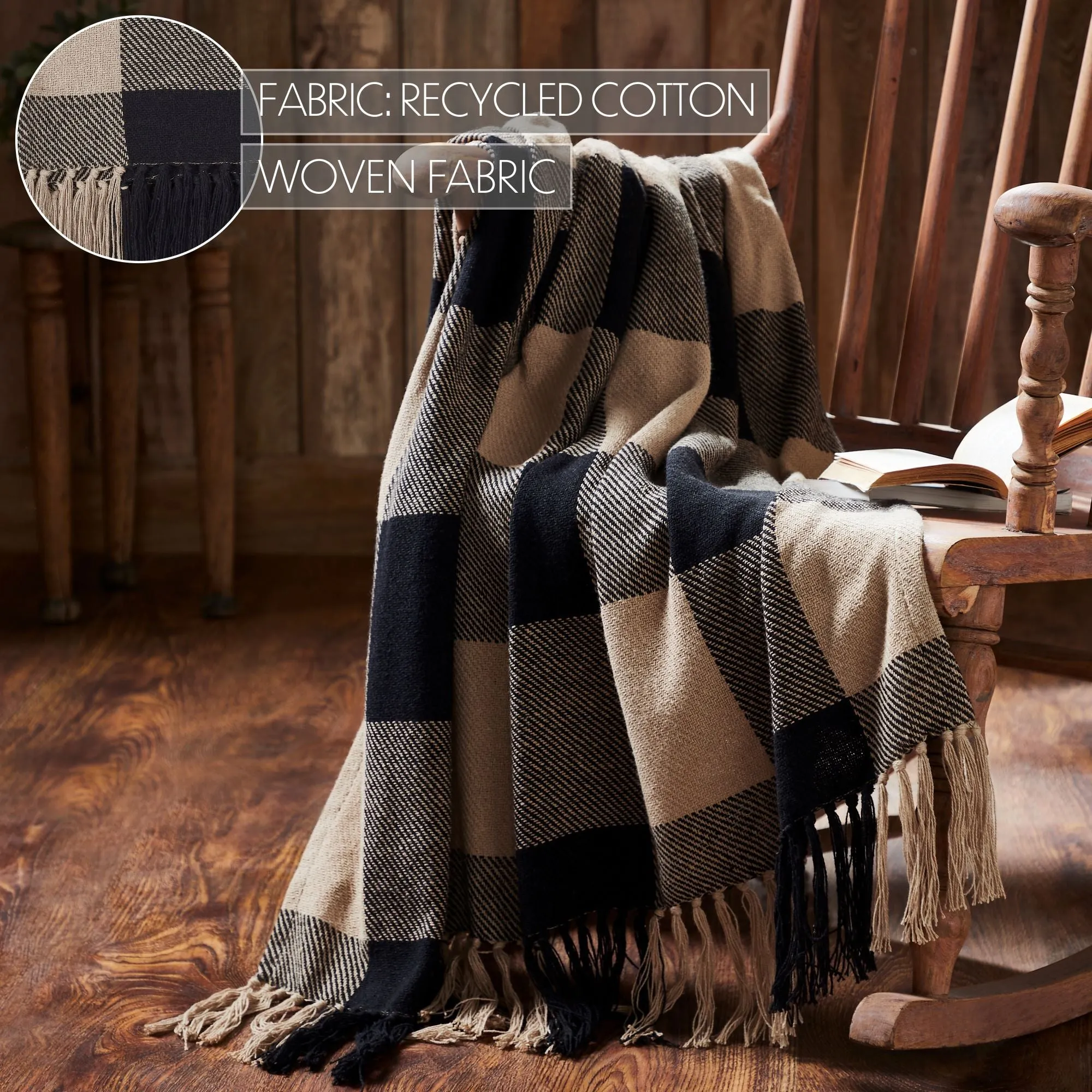 Black Check Woven Throw 50x60  **BACKORDERED UNTIL DECEMBER 2024**