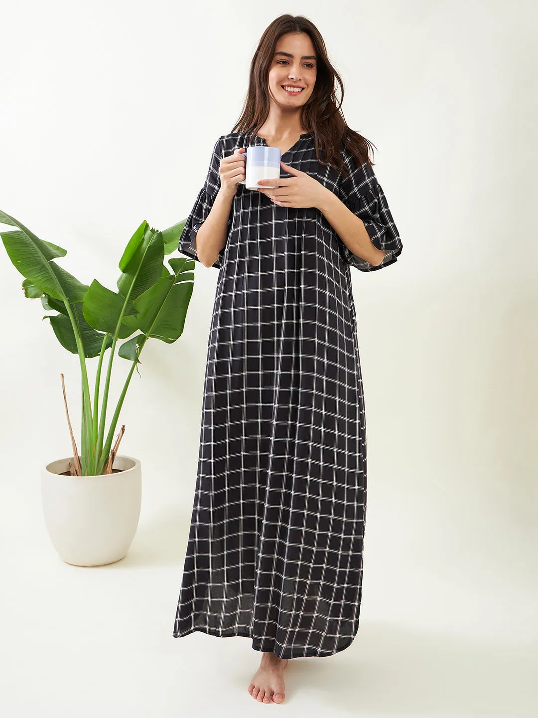 Black Checks Nightdress