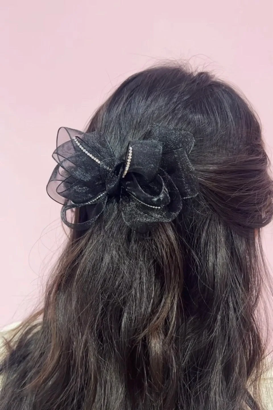 Black Chiffon Bow Barrette