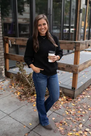 Black Chunky Knit 3/4 Slouchy Sweater