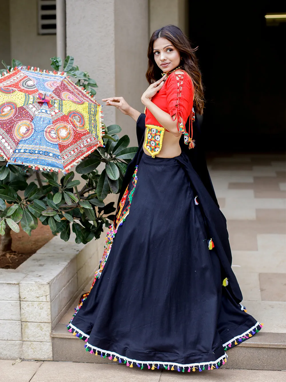 Black Color Embroidered Patch Work Pure Cotton Navaratri Chaniya Choli