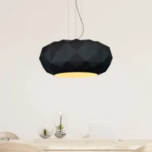 Black Contemporary Diamond Drop Pendant Ceiling Lamp with Metallic Drum Design - 1 Bulb for Dining Room Lighting