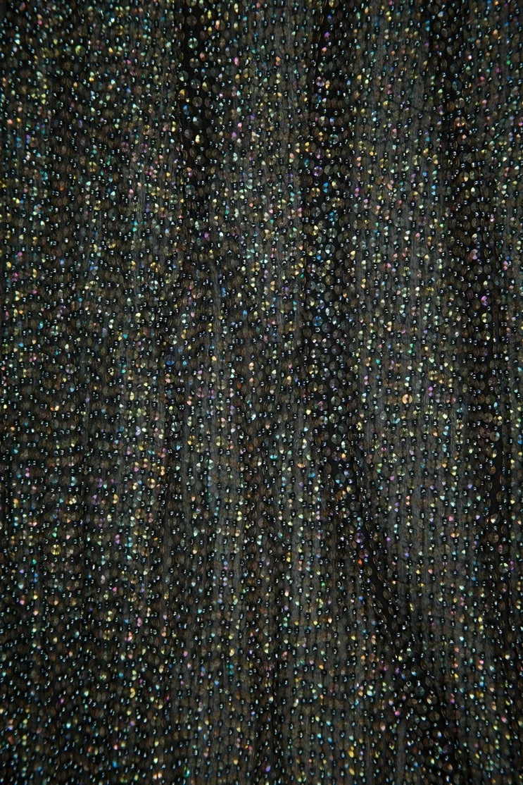 Black Copper Sequins & Beads on Silk Chiffon Fabric