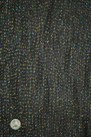 Black Copper Sequins & Beads on Silk Chiffon Fabric