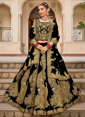 Black Cording Embroidery Wedding Lehenga Choli