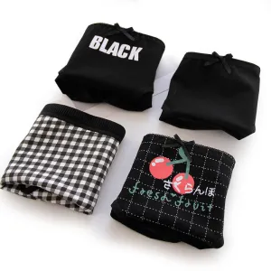 Black Cotton Cute Briefs Set Box Women