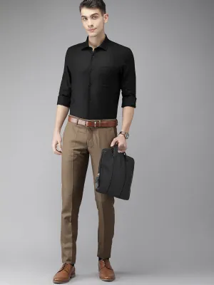 Black Cotton Self Design Slim Fit Shirts