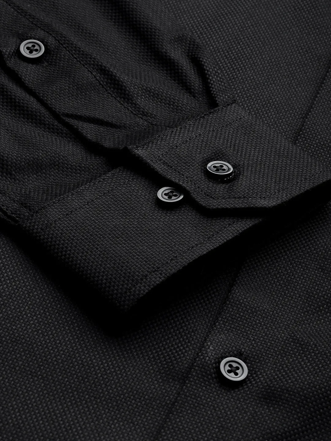 Black Cotton Self Design Slim Fit Shirts