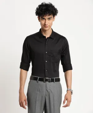 Black Cotton Solid Slim Fit Ceremonial Shirts