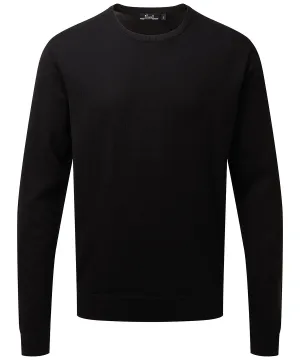 Black - Crew neck cotton-rich knitted sweater