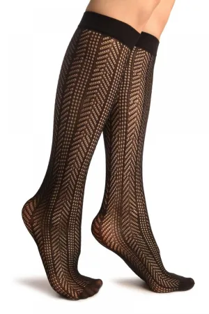 Black Crochet Stripes Socks Knee High