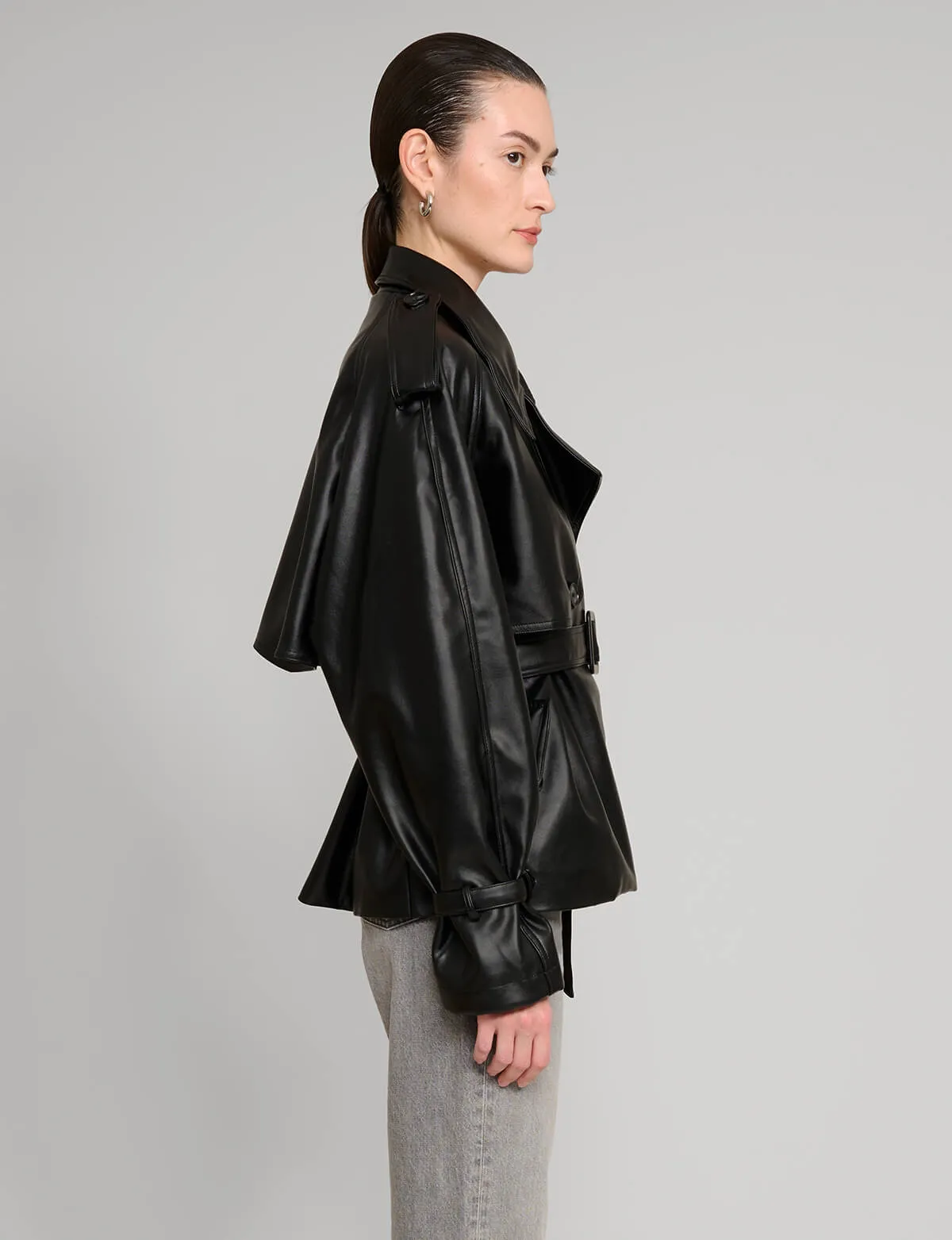 Black Cropped Leather Trench