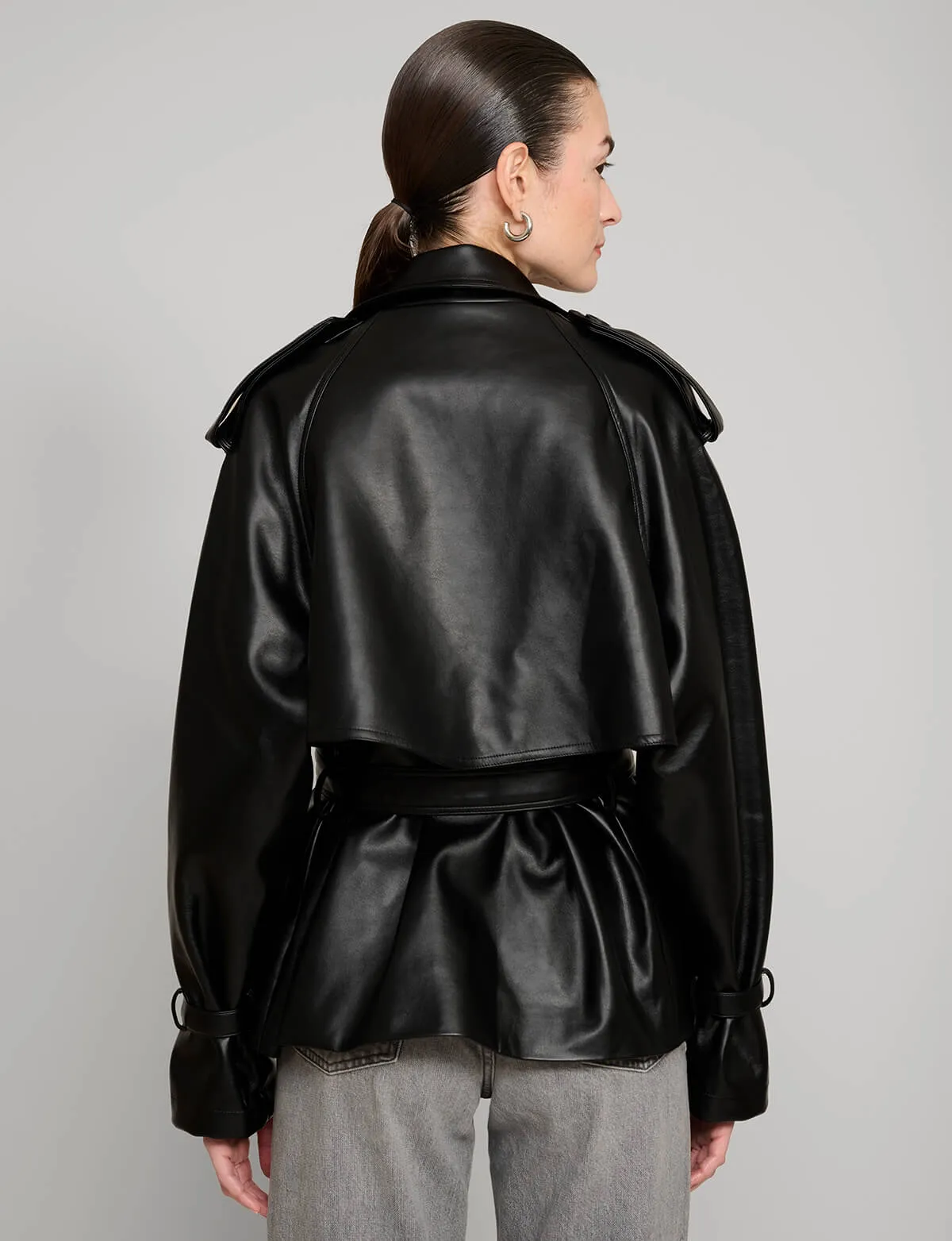 Black Cropped Leather Trench