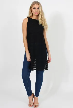 Black Crotchet Side Split Top - Lottie