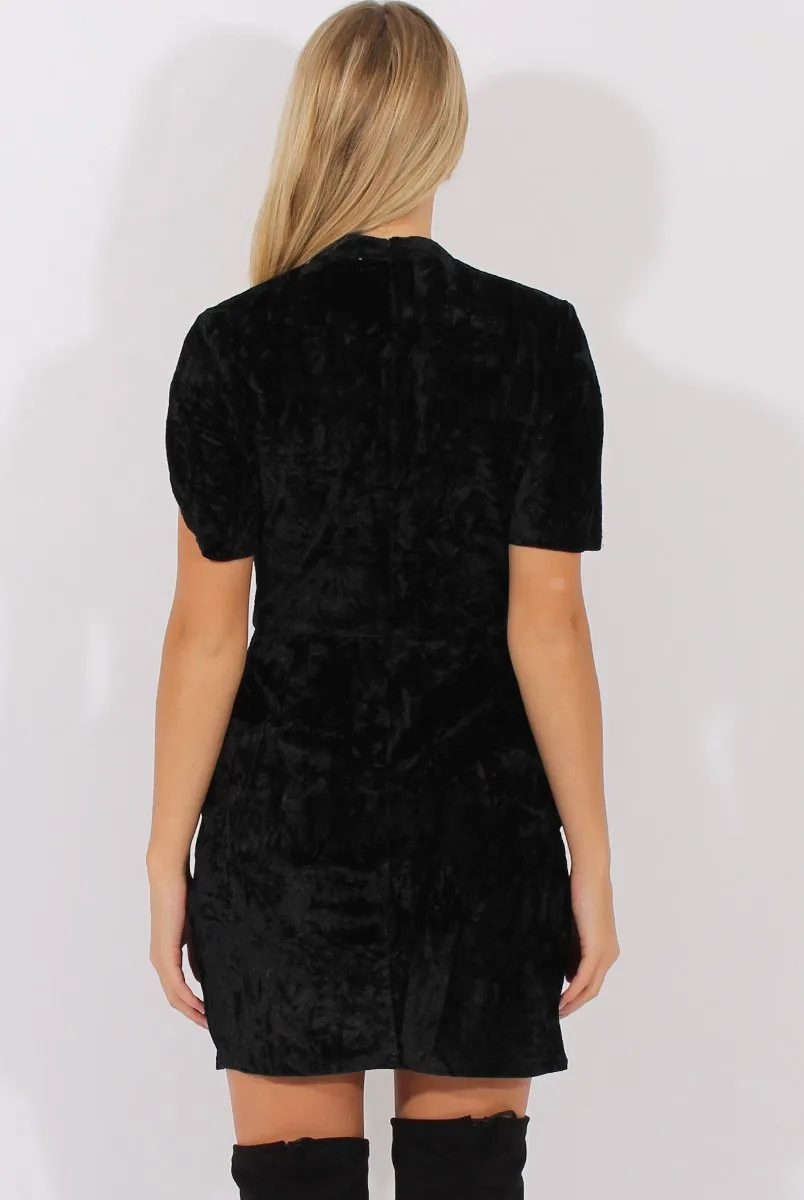 Black Crushed Velvet Choker Plunge Dress - Sonia