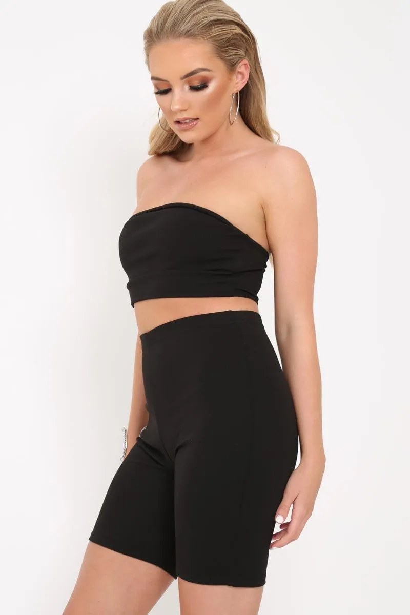 Black Cycling Shorts And Bandeau Co -ord - Edrie