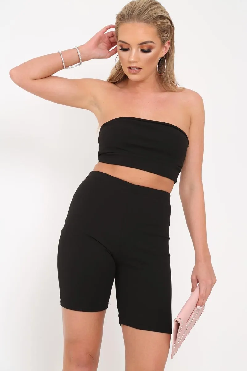 Black Cycling Shorts And Bandeau Co -ord - Edrie