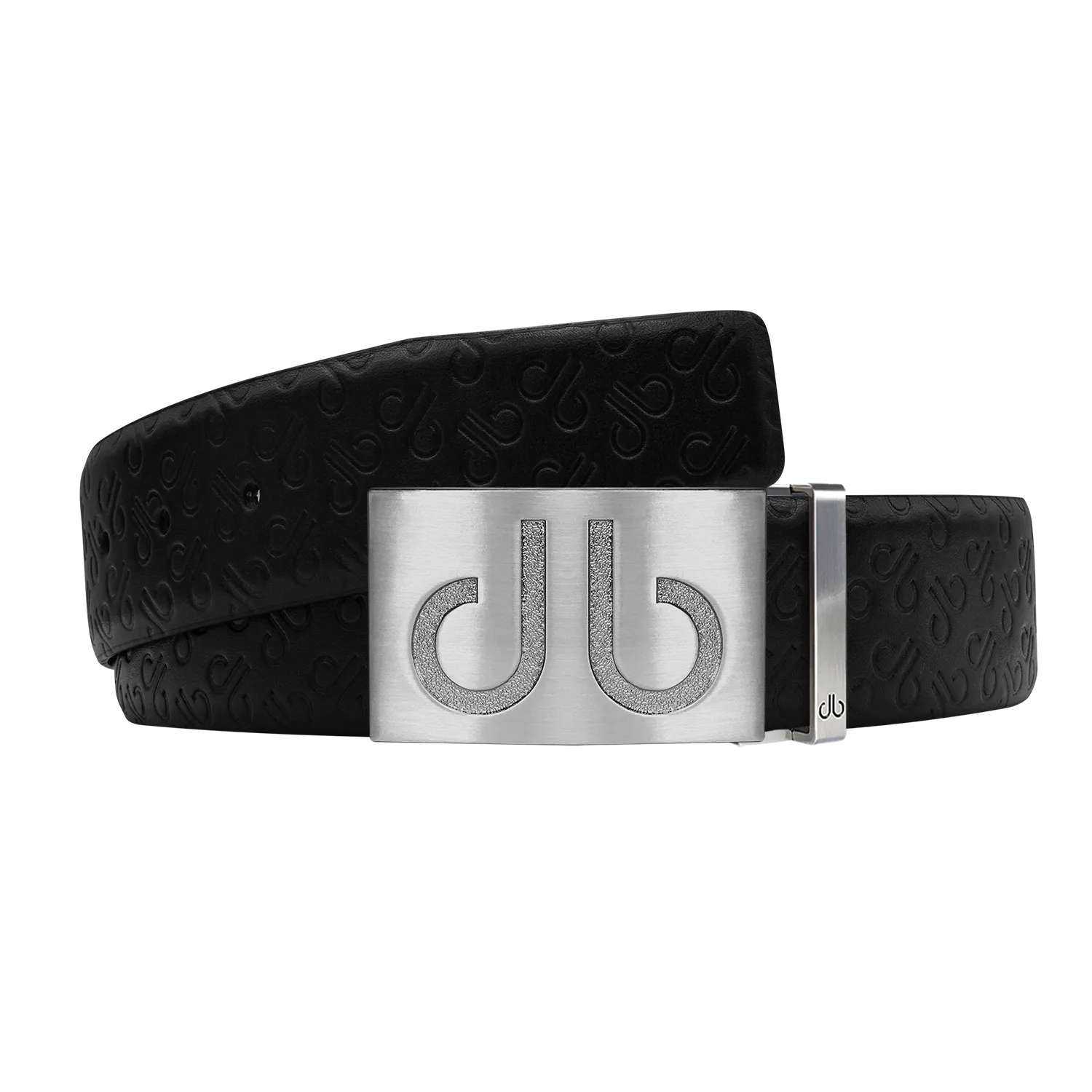 Black Db Icon Pattern Embossed Leather Belt With Silver Druh Db Classic Buckle