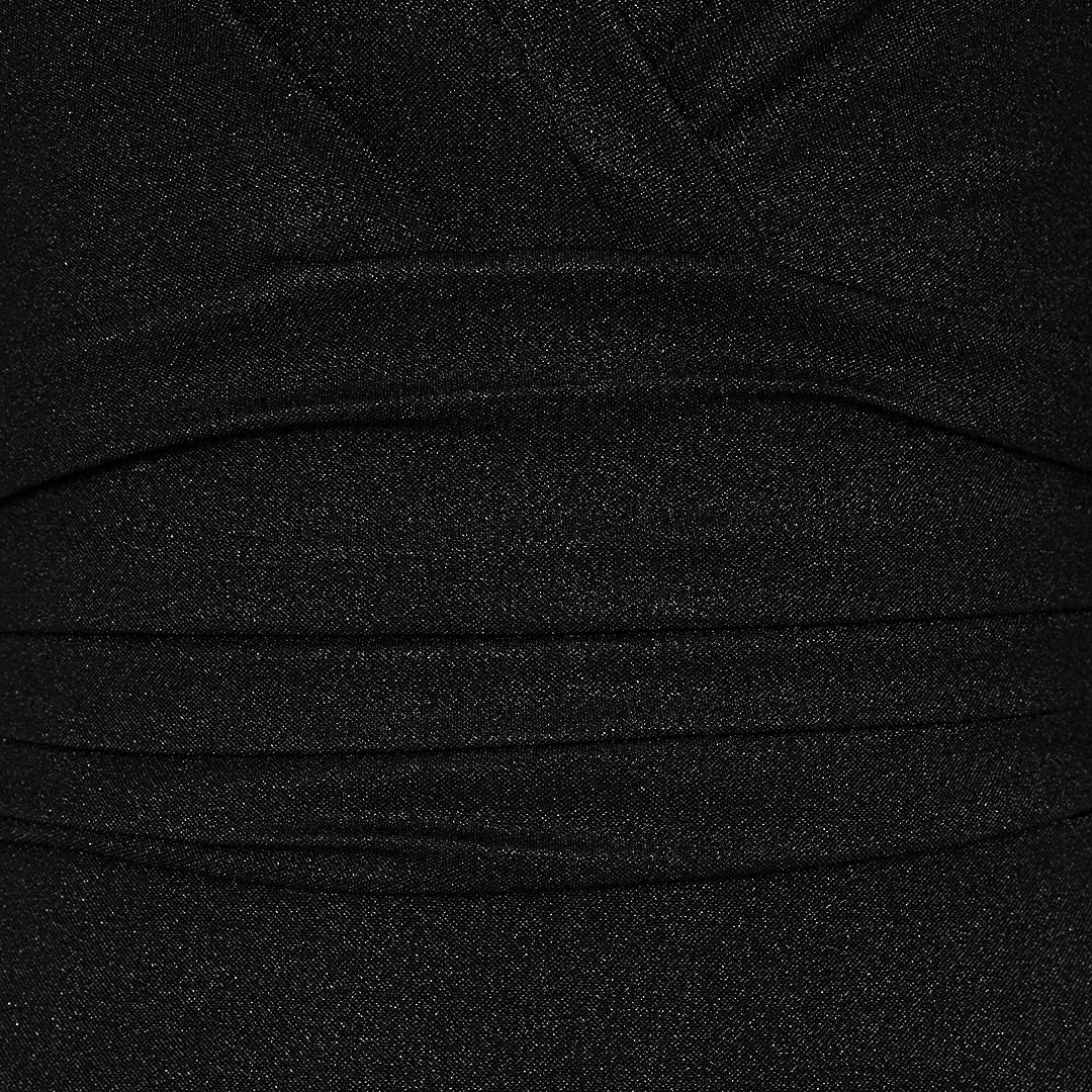 Black Deep V 3/4 Sleeve Bodycon Ruched Waist Wiggle Party Dress