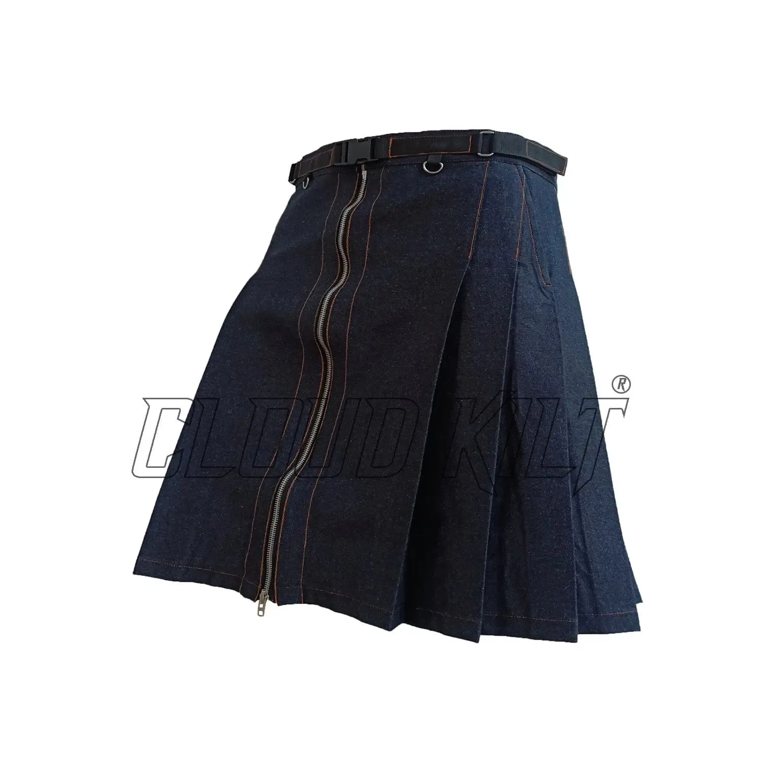 Black Denim Women Fashion Utility Kilt