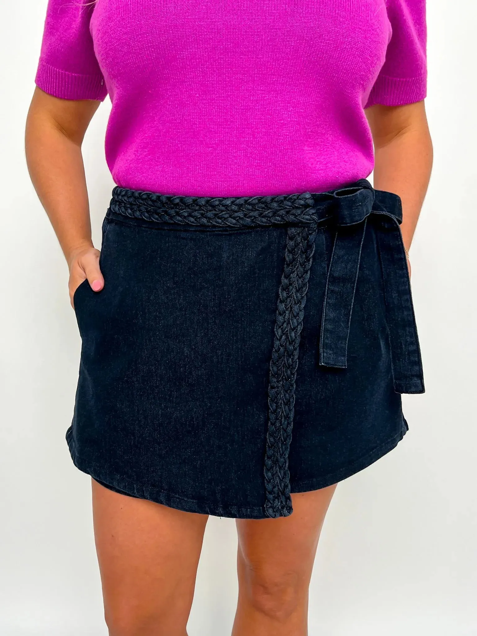 Black Denim Wrap Skort