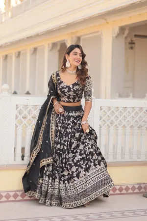 Black Designer Dyeable Pure Viscose Jacquard Fabric Lehenga Choli & Dupatta Set