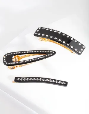 Black Diamante Multi Hair Clip Pack