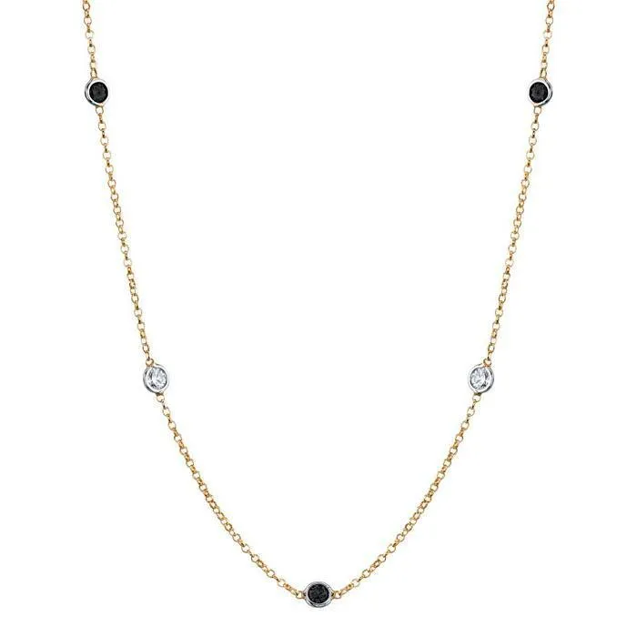 Black Diamond and White Diamond Station Necklace