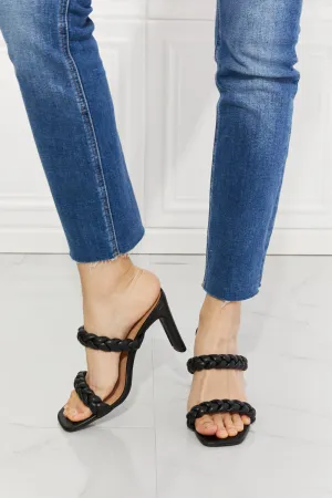 Black Double Braided Block Heel Sandal