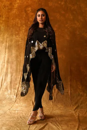 Black Dupatta Cape with Mirrorwork & Dhoti Set