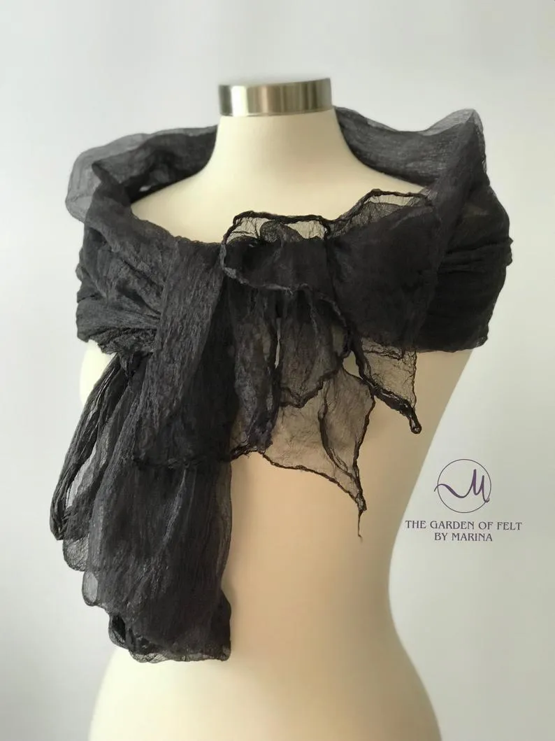 Black Dyed Margilan  Rarefied silk for Nuno Felting.