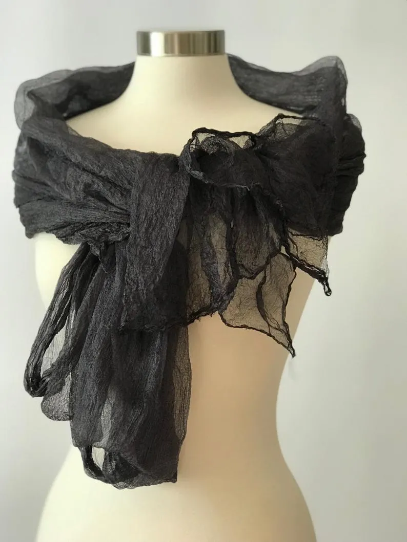 Black Dyed Margilan  Rarefied silk for Nuno Felting.