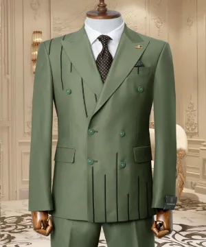 Black Embroidered 2-piece Slim Fit Green Suit