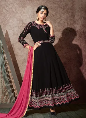 Black Embroidered Anarkali Suit