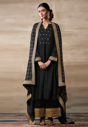 Black Embroidered Designer Palazzo Suit